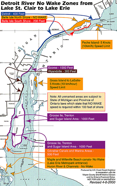 Detroit River Fishing Map Lake St. Clair Guide Magazine | Detroit River No Wake Zones