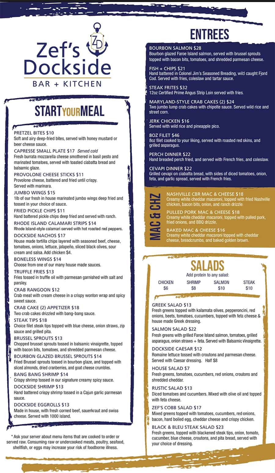 zefs dockside menu 2023 dinner