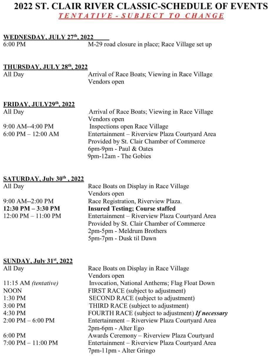 2022 august st clair river boat race schedule