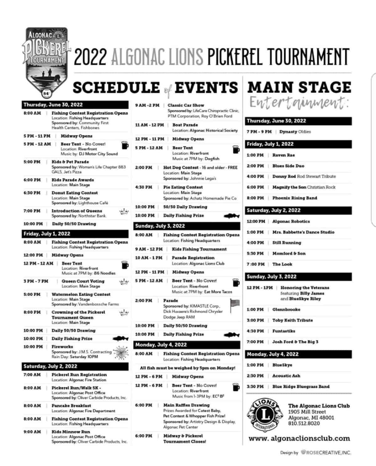 schedule pickerel tournament 2022