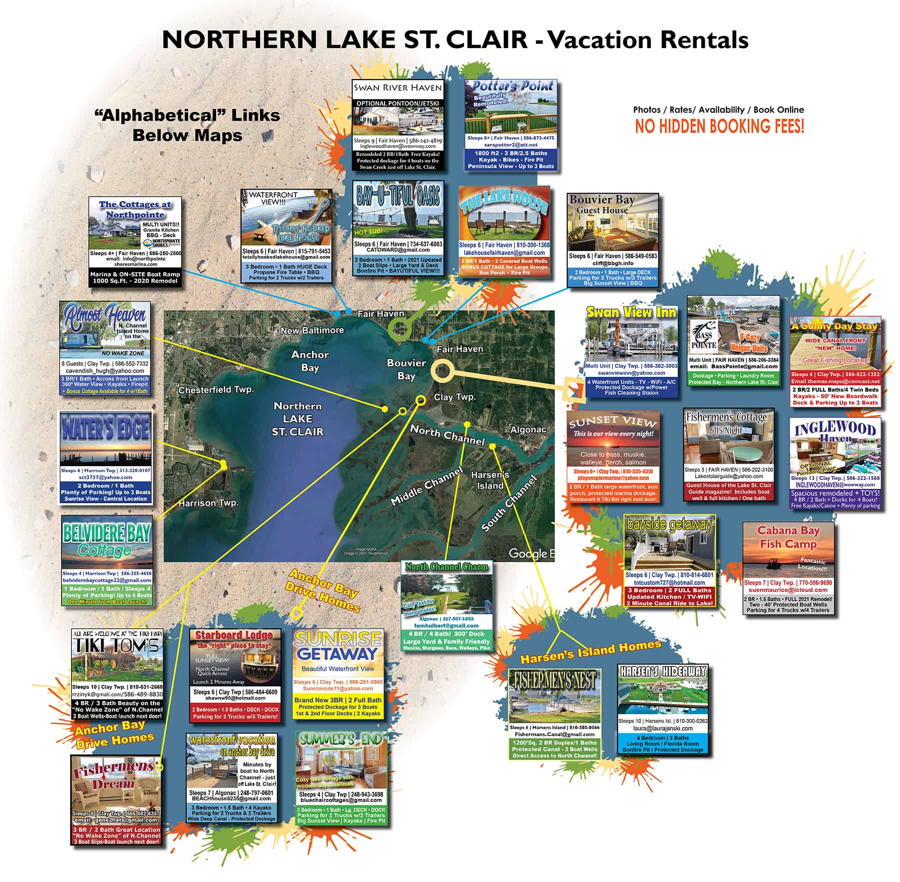 2023 map of lake st clair vacation cottage rentals