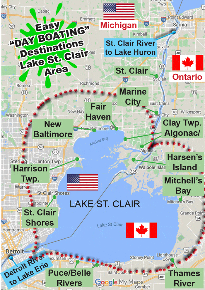 map of lake st. clair cities on the waterfront