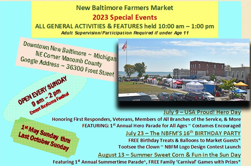 2023 new baltimore farmers market july august events