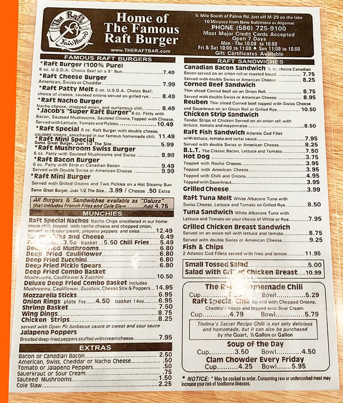 Menu Raft Bar 2024 October