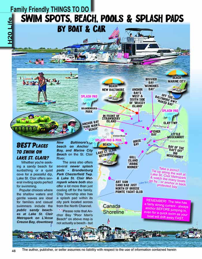 map where to swim beach lake st clair