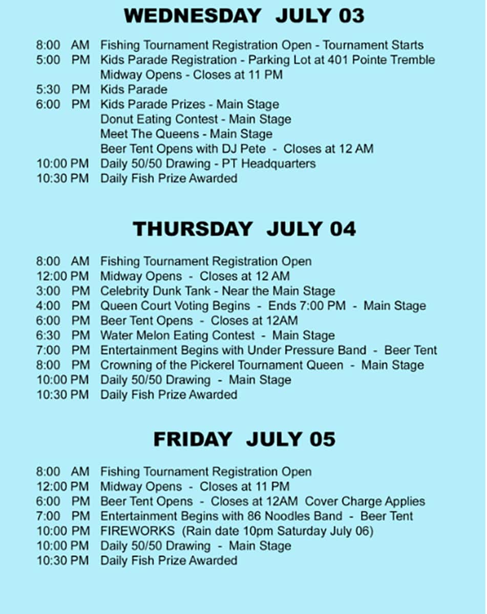 pickerel festival daily schedule july 3 4 5 2024