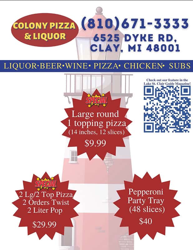 colony LARGE pizza specials clay fair haven