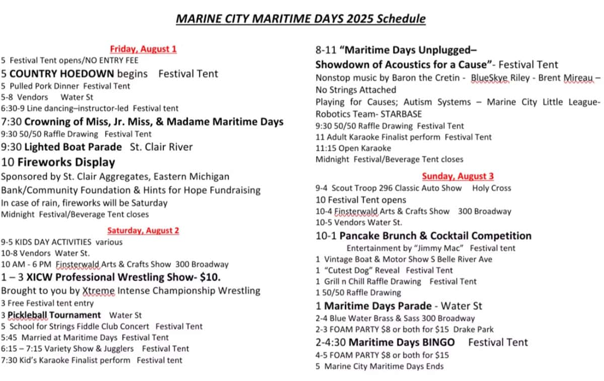 2025 maritime days marine city daily event schedule
