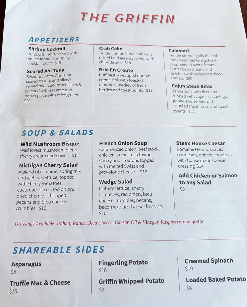 The Griffin Fair Haven Appetizer Menu 2025 May