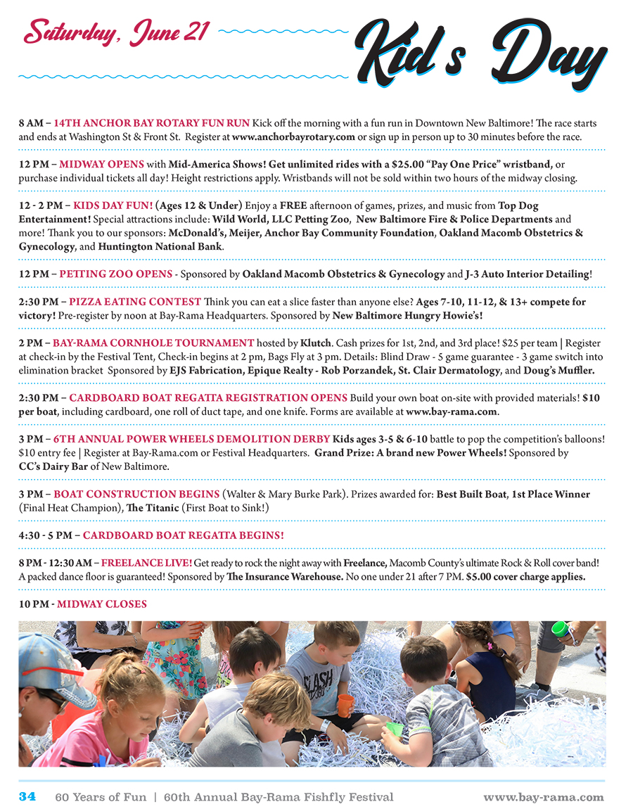 Bay-Rama Fishfly Festival Schedule Saturday June 21, 2025